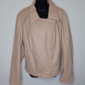 LANE BRYANT Faux Leather Jacket. Dusty Rose color with Frill.